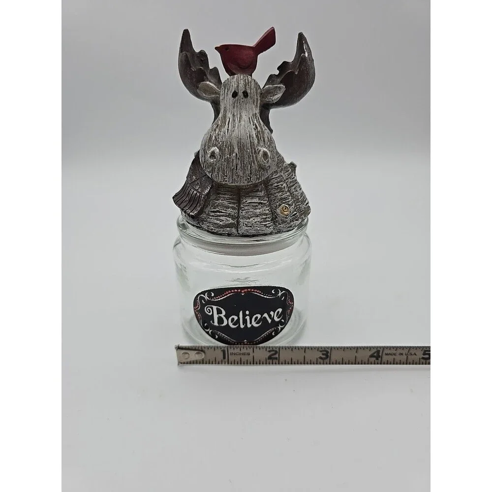 Vintage Holiday Reindeer Believe Candy Jar Christmas Decor